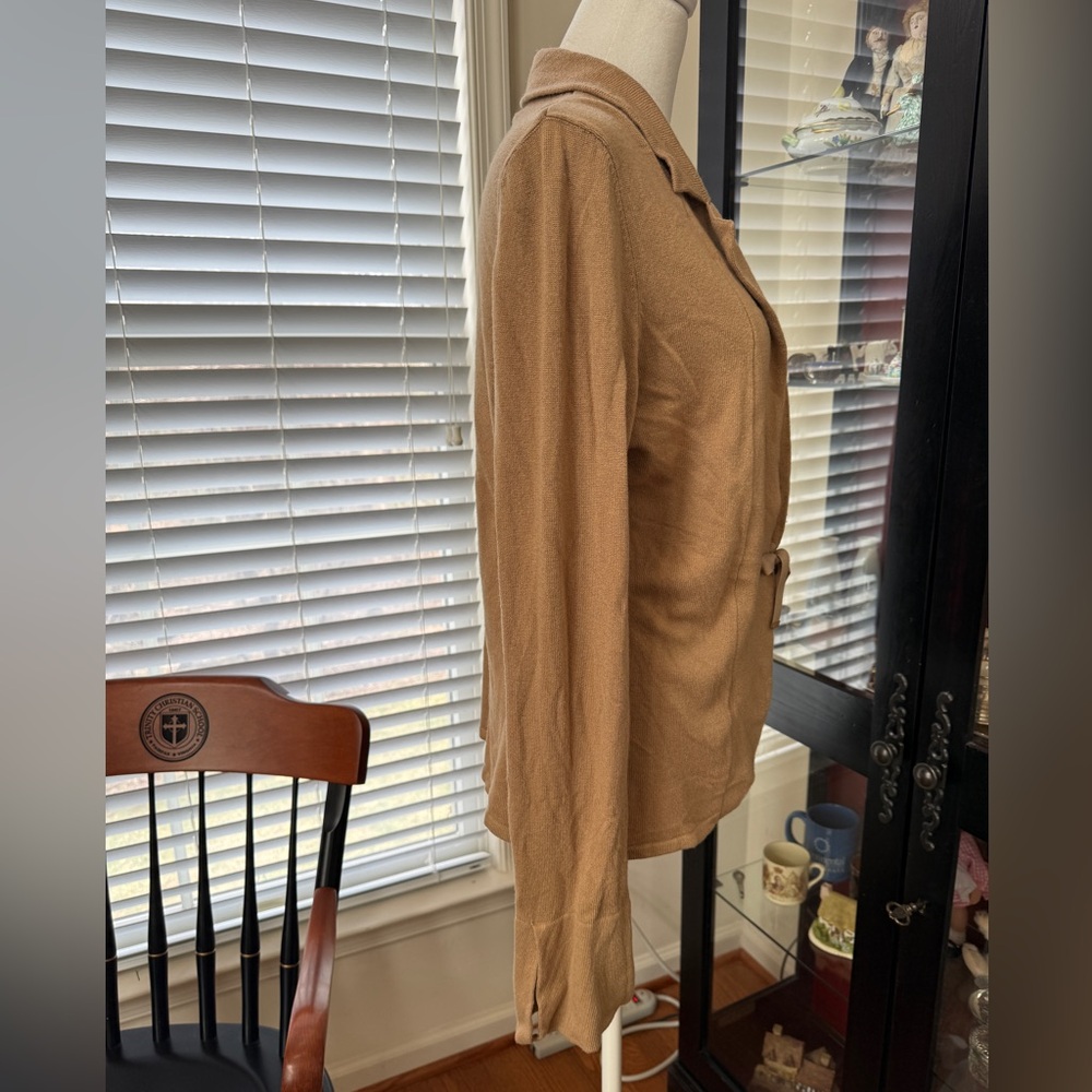 Carlisle brown tan cardigan sweater jacket silk cashmere size large tie front - Picture 7 of 10